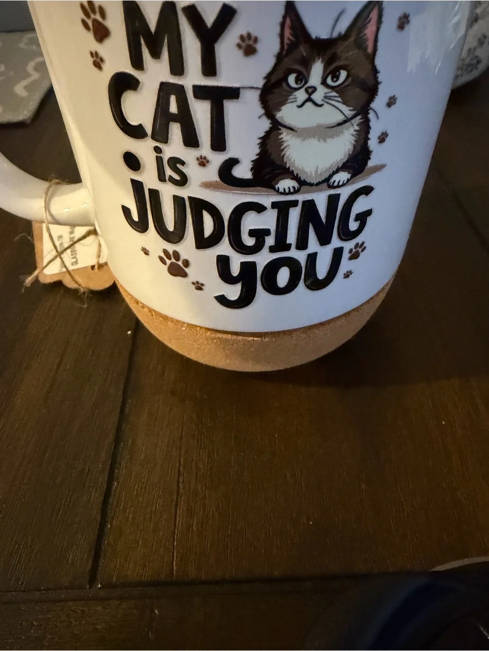 Set of Two coffee mugs with funny cat sayings.